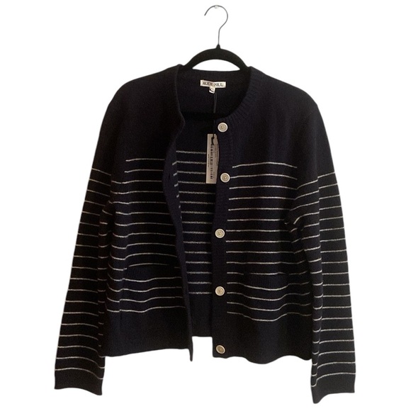 Alex Mill 100% Merino Wool Navy White Striped Button Up Marina Sweater Cardigan - Picture 4 of 11